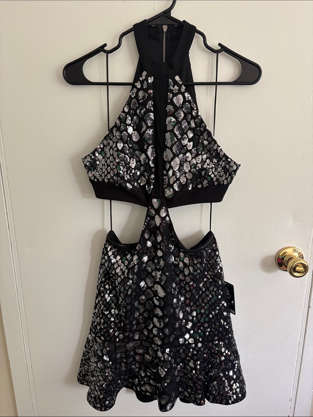 Express Black Sequin Halter Dress NWT - Picture 2 of 5